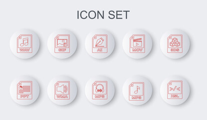 Set line XSL file document, PPT, AI, MP3, WAV, GIF, WMA and icon. Vector