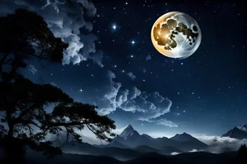 Foto auf Acrylglas Vollmond und Bäume moon over the earth