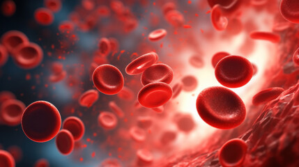 Close-up of red blood cells flowing in a blood vessel. Research concept.