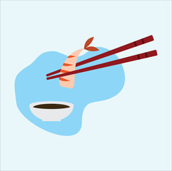 chopsticks holding a prawn vector illustration design art work. Suitable for sticker, t-shirt, mug, etc.Eps 10
