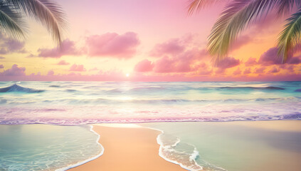 Fototapeta na wymiar tropical beach with palm trees and waves