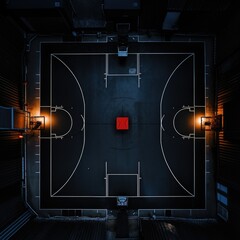 Capturing the Action: A Bird's Eye View of a Basketball Court on a Black Background