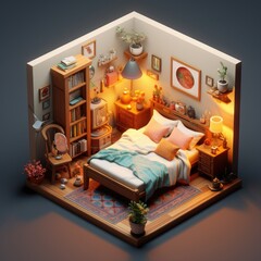 Cozy Isometric Bedroom with a Relaxing Ambiance - Perfect for a Good Night's Sleep