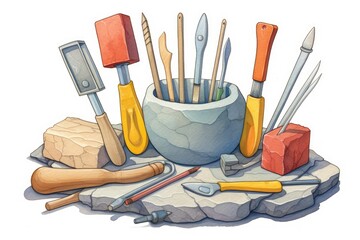 Unearthing the Art of Stone Sculpting: A Legacy Illustration of Scattered Tools
