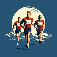 Chasing Victory: A Dynamic View of a Running Team Logo from Behind with Three Men in Pursuit, Capturing the Thrill of the Race and the Drive for Excellence - Award-Winning Image - obrazy, fototapety, plakaty