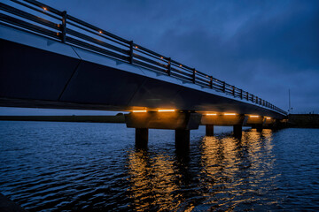 Bridge at the Maritime center in Esbjerg on a foggy dark morning, Denmark