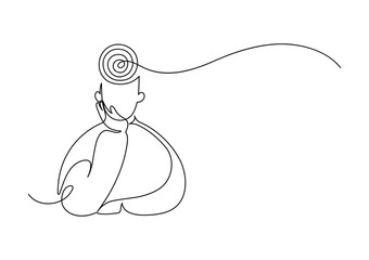 Thinking man. Philosophy, logic, strictly mind concept. Labyrinth of mind. Continuous line drawing.