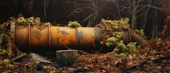 Obraz premium The Forgotten Barrel: A Mysterious Relic of the Forest's Secrets Created With Generative AI Technology