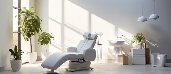A Serene Oasis: The White Reclining Chair in a Minimalist White Room Created With Generative AI Technology