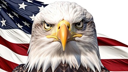 Naklejka premium Bald eagle with USA flag isolated on white background, Generative ai.