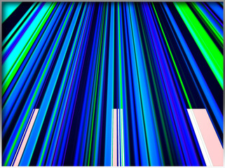 Abstract, Vertical Blue and Green Lines, 3d, within a Border
