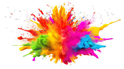 Powerful explosion of colorful rainbow holi powder on transparent background. Colorful splash. Saturate paint backdrops, powder splash.