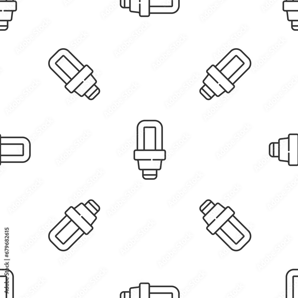 Poster grey line led light bulb icon isolated seamless pattern on white background. economical led illumina