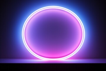 Glowing neon color circles round curve shape with wavy dynamic lines isolated on black background technology concept.