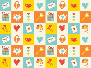 Vector flat illustrations,Happy Valentines day geometric pattern for greeting cards, posters, wrapping, pack paper