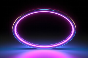 Obraz premium Glowing neon color circles round curve shape with wavy dynamic lines isolated on black background technology concept.