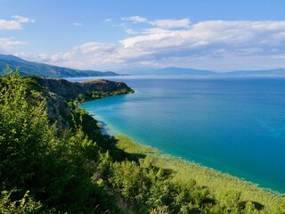 Fototapeta na wymiar Panoramic view of Lake Ohrid, Lin, Albania.