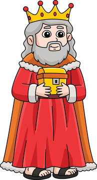 Wise King Holding Gold Cartoon Colored Clipart 