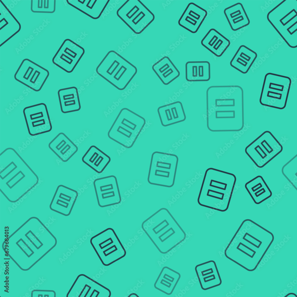Poster black line pause button icon isolated seamless pattern on green background. vector