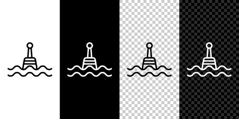 Set line Floating buoy on the sea icon isolated on black and white, transparent background. Vector - obrazy, fototapety, plakaty
