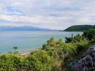 Panoramic view of Lake Ohrid, Lin, Albania.