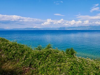 Fototapeta na wymiar Panoramic view of Lake Ohrid, Lin, Albania.