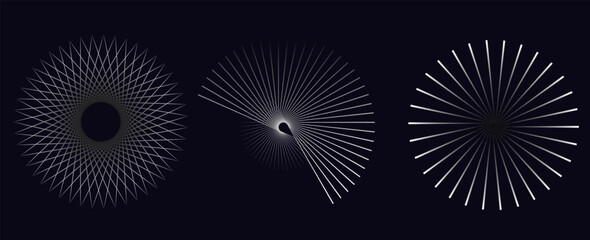Set of spiral sound wave rhythm lines dynamic abstract vector background