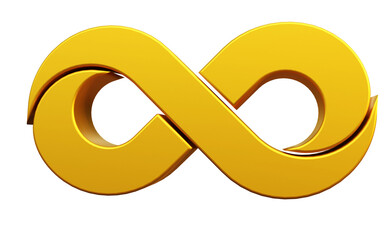 Infinity symbol 3d render isolated, gold infinity icon 3d render isolated, infinity symbol isolated