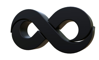 Infinity symbol 3d render isolated, black infinity icon 3d render isolated, infinity symbol isolated