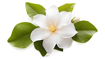 white frangipani flower isolated, beautiful flower with leaf on a transparent background, Generative AI