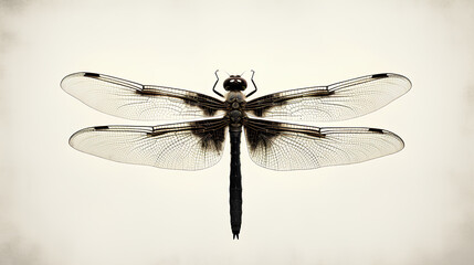black and white dragonfly on brown on a transparent background, Generative AI