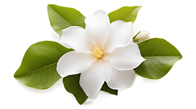 Fototapeta white frangipani flower isolated, beautiful flower with leaf on a transparent background, Generative AI
