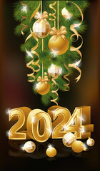 New 2024 Year greeting banner, vector illustration