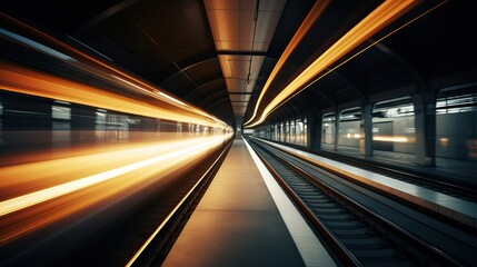 Long exposure of a train passing with light at night