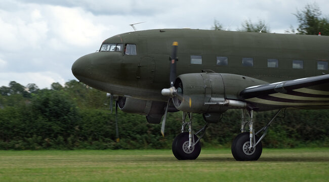 Victory Show, Leicester, UK, September 2023. American C47 Skytrain transport of WW2. Known as the Dakota to the British.