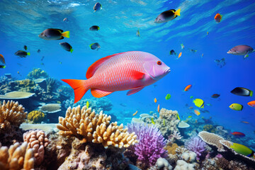 Fototapeta na wymiar Fish over a coral reef in the sea