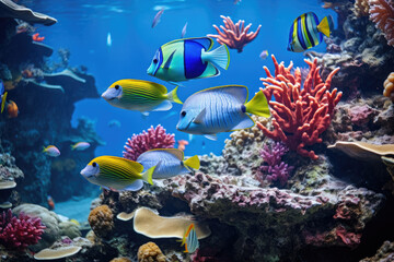 Fish over a coral reef in the sea
