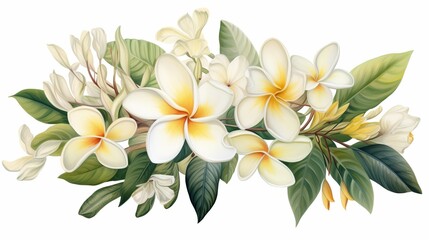 Fototapeta na wymiar White plumeria or white frangipani flowers on white background