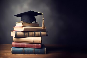 education at colleges and universities, graduation caps on stack of books. generative ai - obrazy, fototapety, plakaty