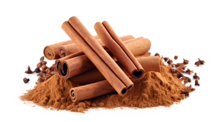 Cinnamon sticks isolated on white, Cinnamon sticks and powder, isolated on white background, Generative AI