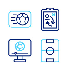 Set line Football field, match on TV, Planning strategy concept and Soccer football icon. Vector