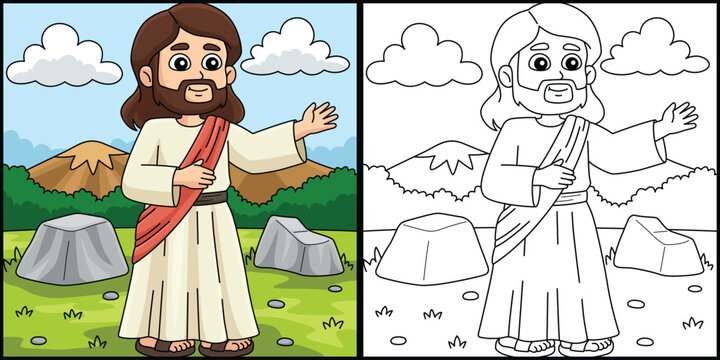 Christian Jesus Preaching Coloring Illustration