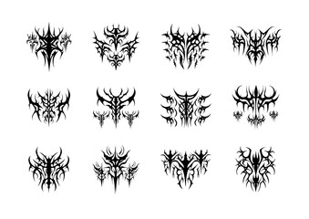 Neo Tribal Shapes Vector Set - Gothic Y2K Sharp Elements or Graphic Design and Artistic