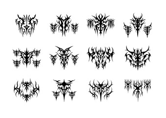 Neo Tribal Shapes Vector Set - Gothic Y2K Sharp Elements or Graphic Design and Artistic