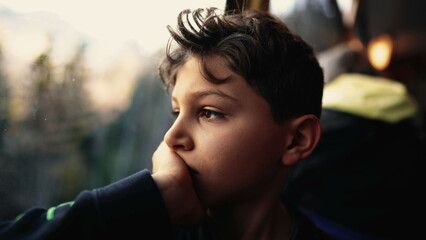 Train of Thoughts - Pensive Boy Daydreaming by Window with sad gloomy mood