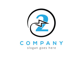 Letter 2  lighting thunder bolt Logo Design Vector Template.