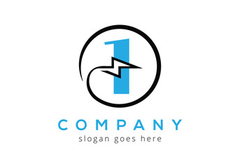 Letter 1  lighting thunder bolt Logo Design Vector Template.