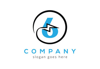 Letter 6  lighting thunder bolt Logo Design Vector Template.