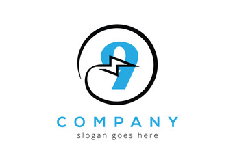 Letter 9  lighting thunder bolt Logo Design Vector Template.