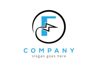 Letter F  lighting thunder bolt Logo Design Vector Template.